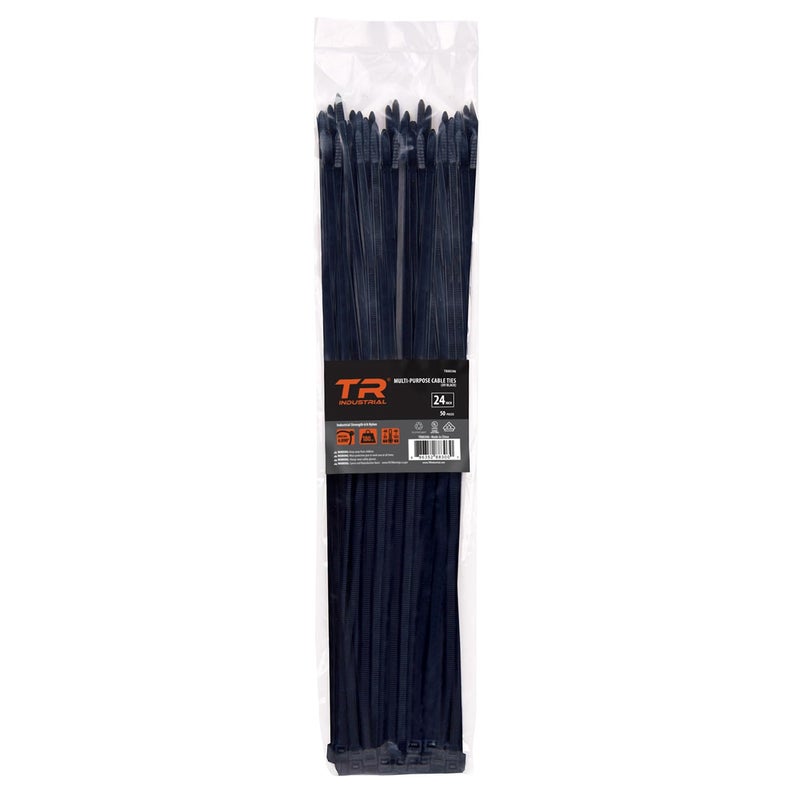 TR Industrial Multi-Purpose UV Resistant Black Cable Ties, 24 inches, 50 Pack - Image 1